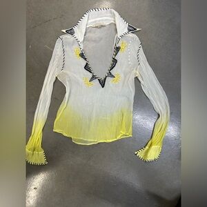 CLASS ROBERTO CAVALLI Yellow Ombre Women Top see through little stretch 10 Size
